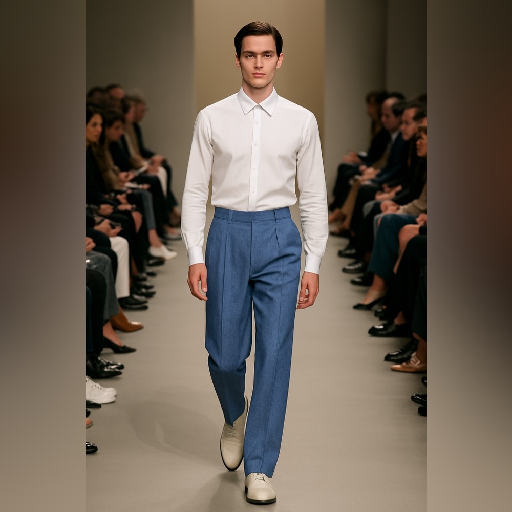 Montique Blue Pleated Lightweight Trousers Size 38